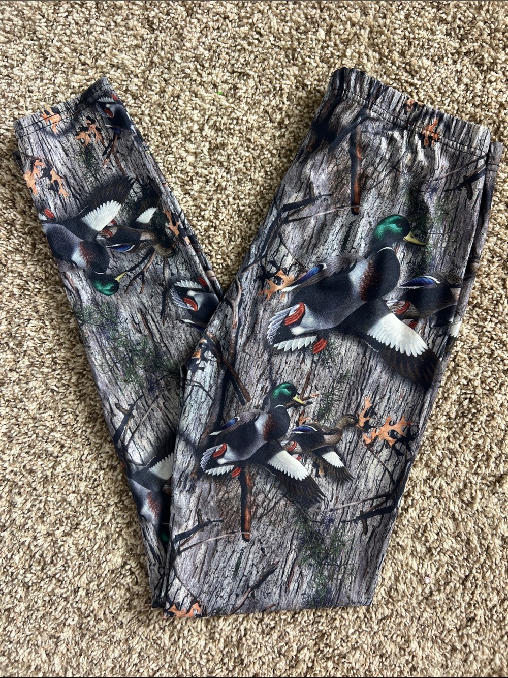 Camouflage Leggings with Ducks - Brown/Green- Wood No size but measures Sz Small - Picture 2 of 10